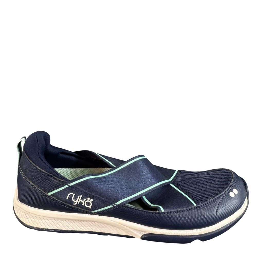 Ryka Womens Navy Blue Crisscross Strap Slip On Walking Shoes Sneakers Size 7.5